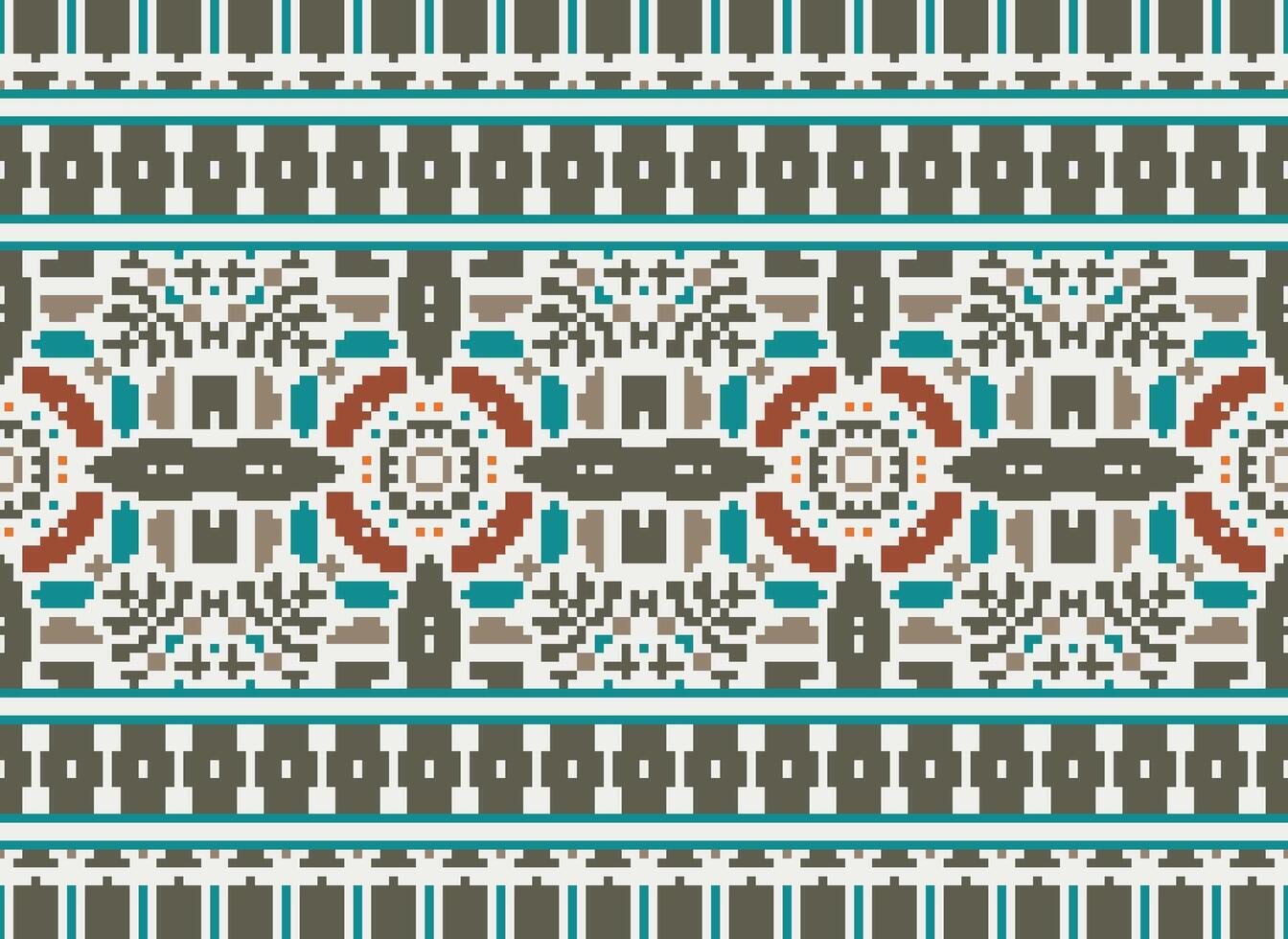 Pixel Embroidery ethnic pattern, Vector Geometric ornate background, Cross stitch retro zigzag style, pattern knitting continuous, Design for textile, fabric, ceramic, digital print