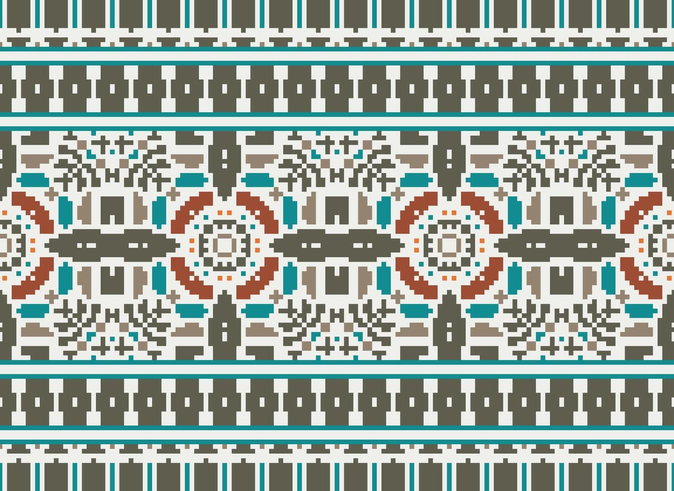 Pixel Embroidery ethnic pattern, Vector Geometric ornate background, Cross stitch retro zigzag style, pattern knitting continuous, Design for textile, fabric, ceramic, digital print