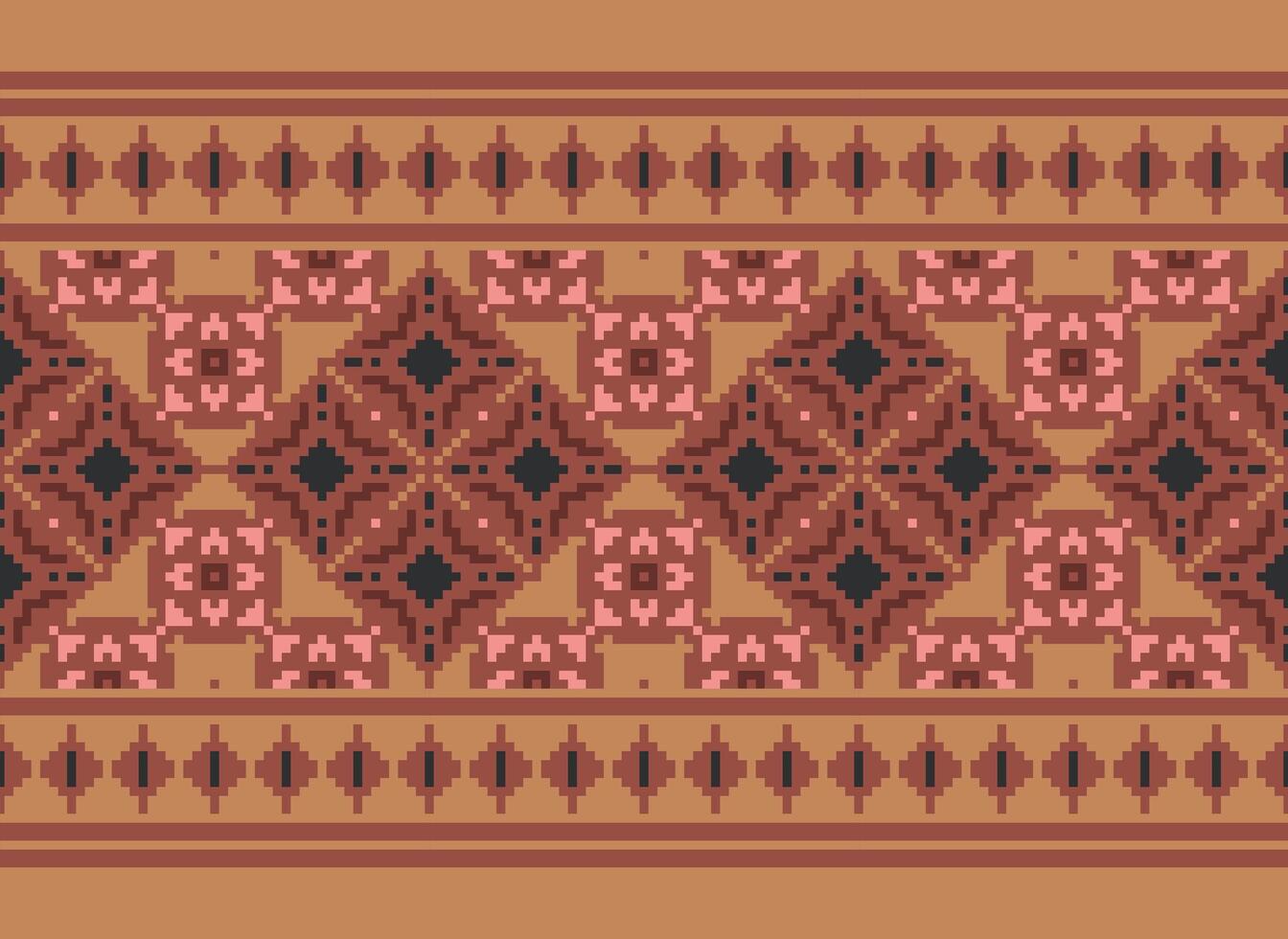 Pixel Cross Stitch pattern with Floral Designs. Traditional cross stitch needlework. Geometric Ethnic pattern, Embroidery, Textile ornamentation, fabric, Hand stitched pattern, pixel art. vector
