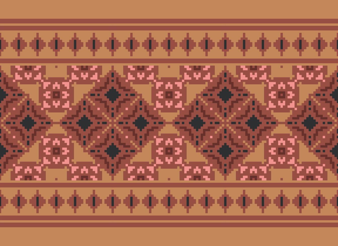 Pixel Cross Stitch pattern with Floral Designs. Traditional cross stitch needlework. Geometric Ethnic pattern, Embroidery, Textile ornamentation, fabric, Hand stitched pattern, pixel art. vector