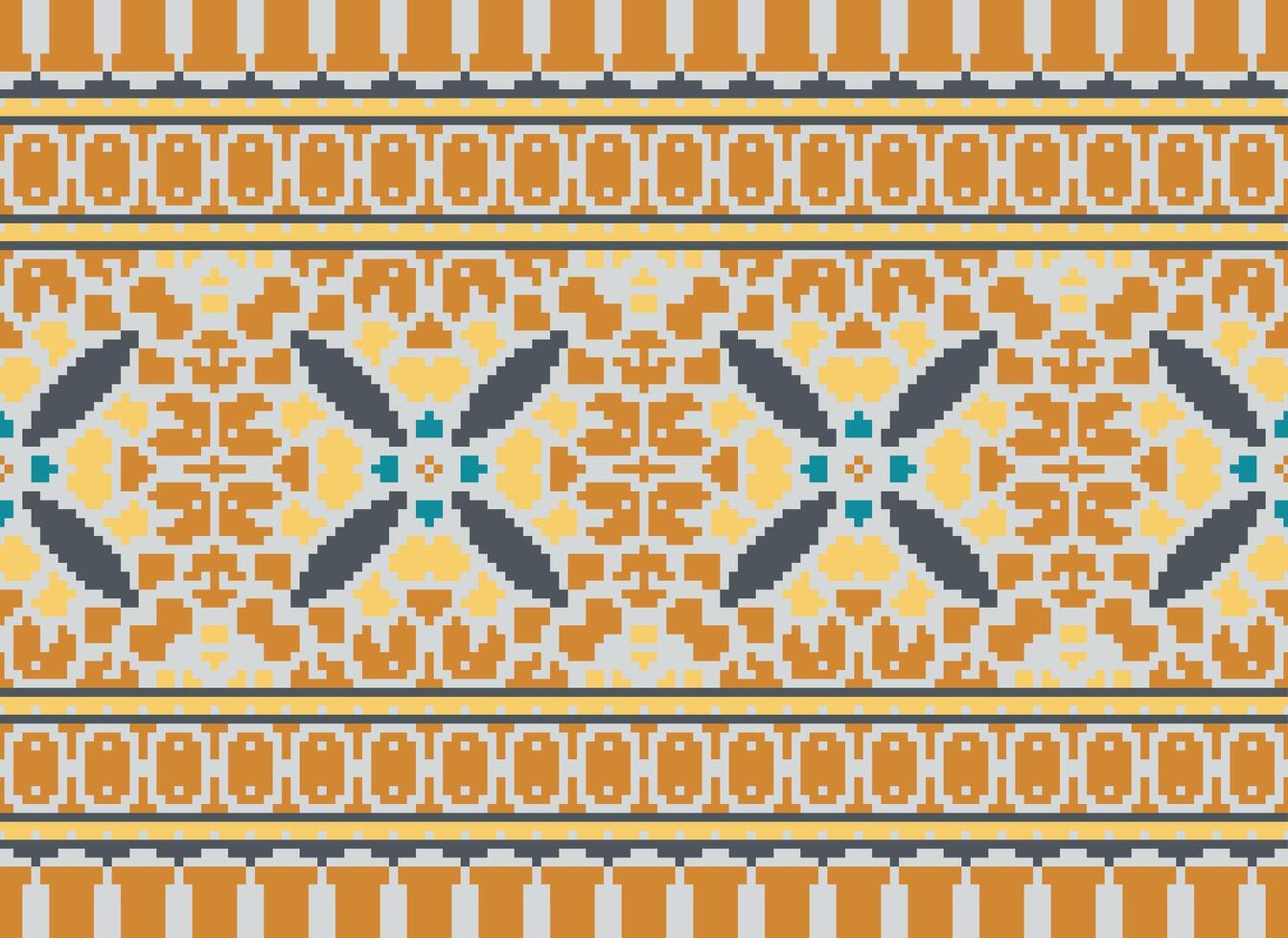 Cross Stitch Border. Embroidery Cross Stitch. Ethnic Patterns. Geometric Ethnic Indian pattern. Native Ethnic pattern.Texture Textile Fabric Clothing Knitwear print. Pixel Horizontal Seamless Vector. vector