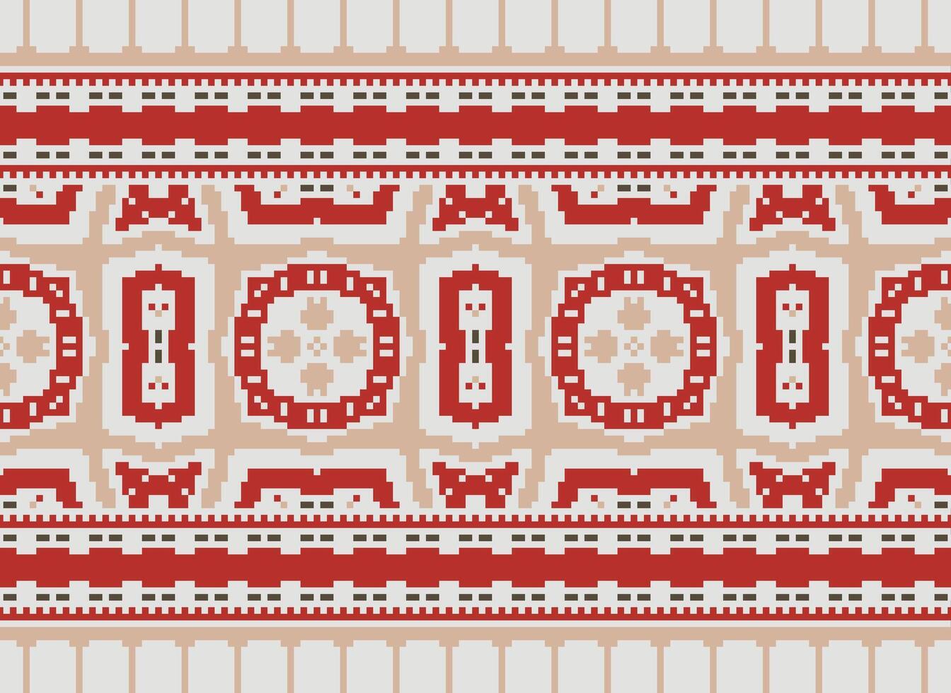 Cross Stitch pattern with Floral Designs. Traditional cross stitch needlework. Geometric Ethnic pattern, Embroidery, Textile ornamentation, fabric, Hand stitched pattern, Cultural stitching pixel art. vector