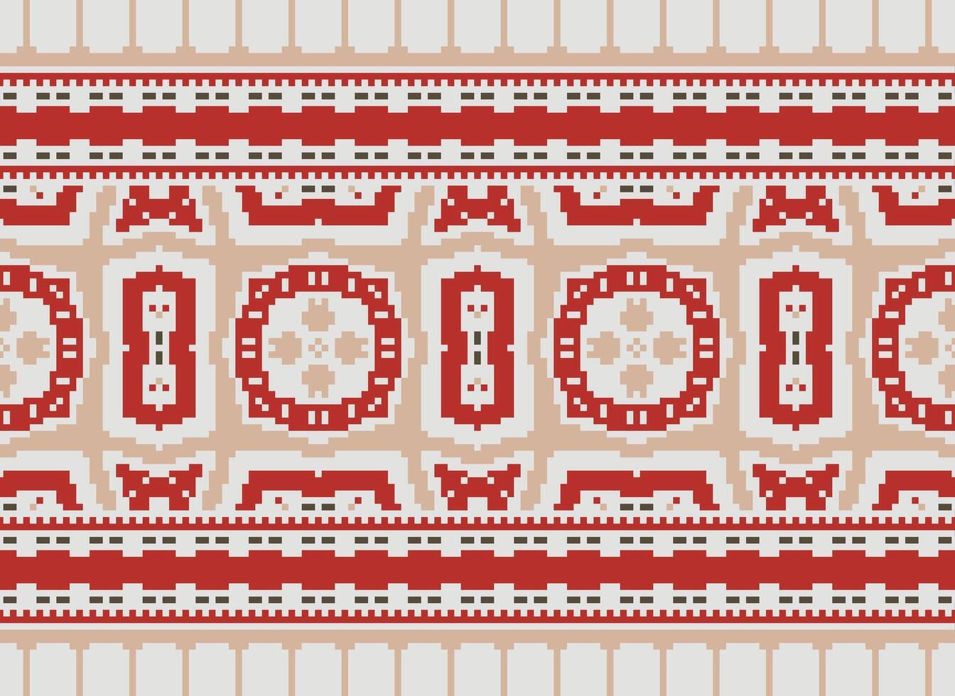 Cross Stitch pattern with Floral Designs. Traditional cross stitch needlework. Geometric Ethnic pattern, Embroidery, Textile ornamentation, fabric, Hand stitched pattern, Cultural stitching pixel art. vector