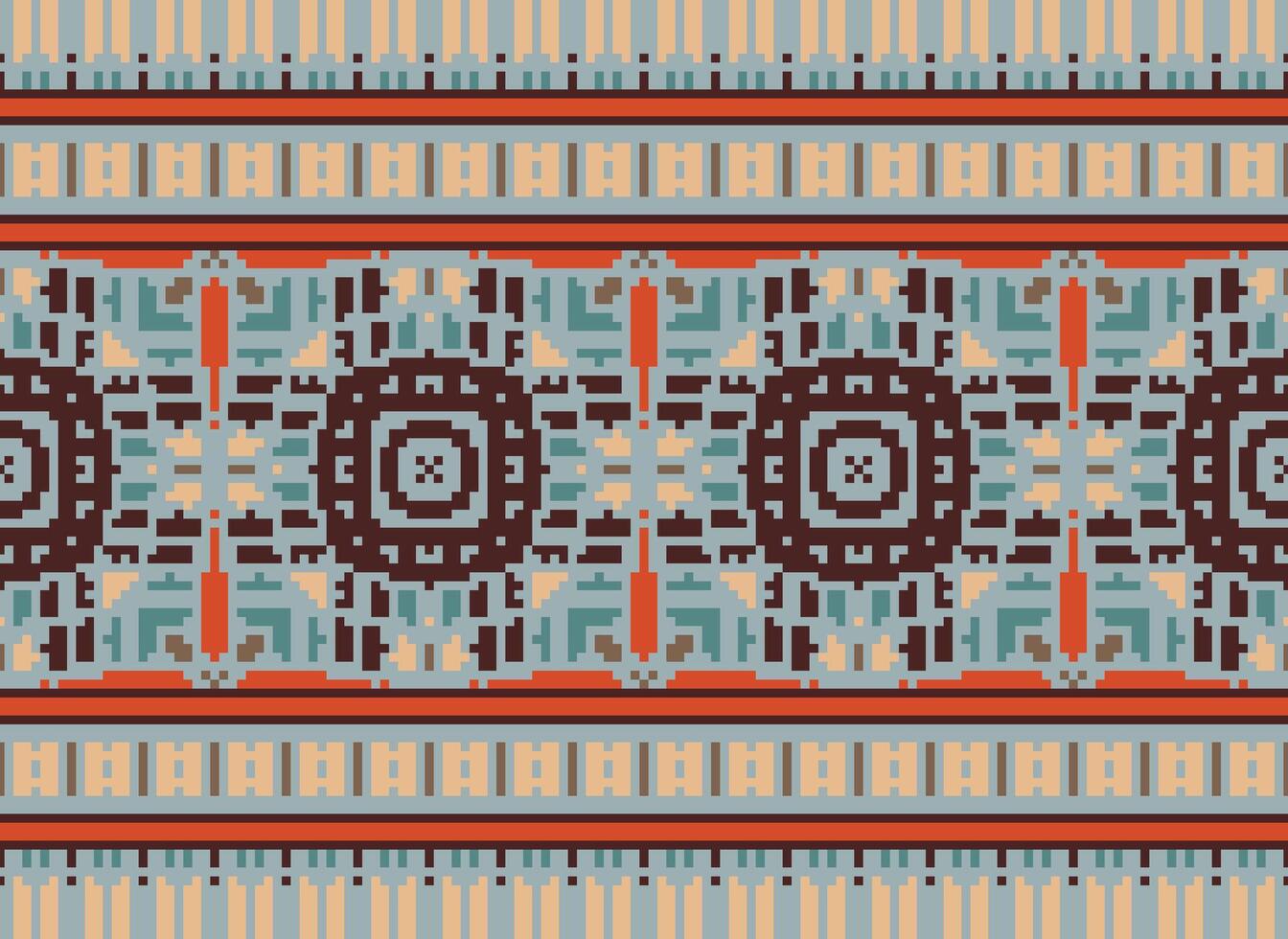 Pixel Embroidery ethnic pattern, Vector Geometric ornate background, Cross stitch retro zigzag style, pattern knitting continuous, Design for textile, fabric, ceramic, digital print