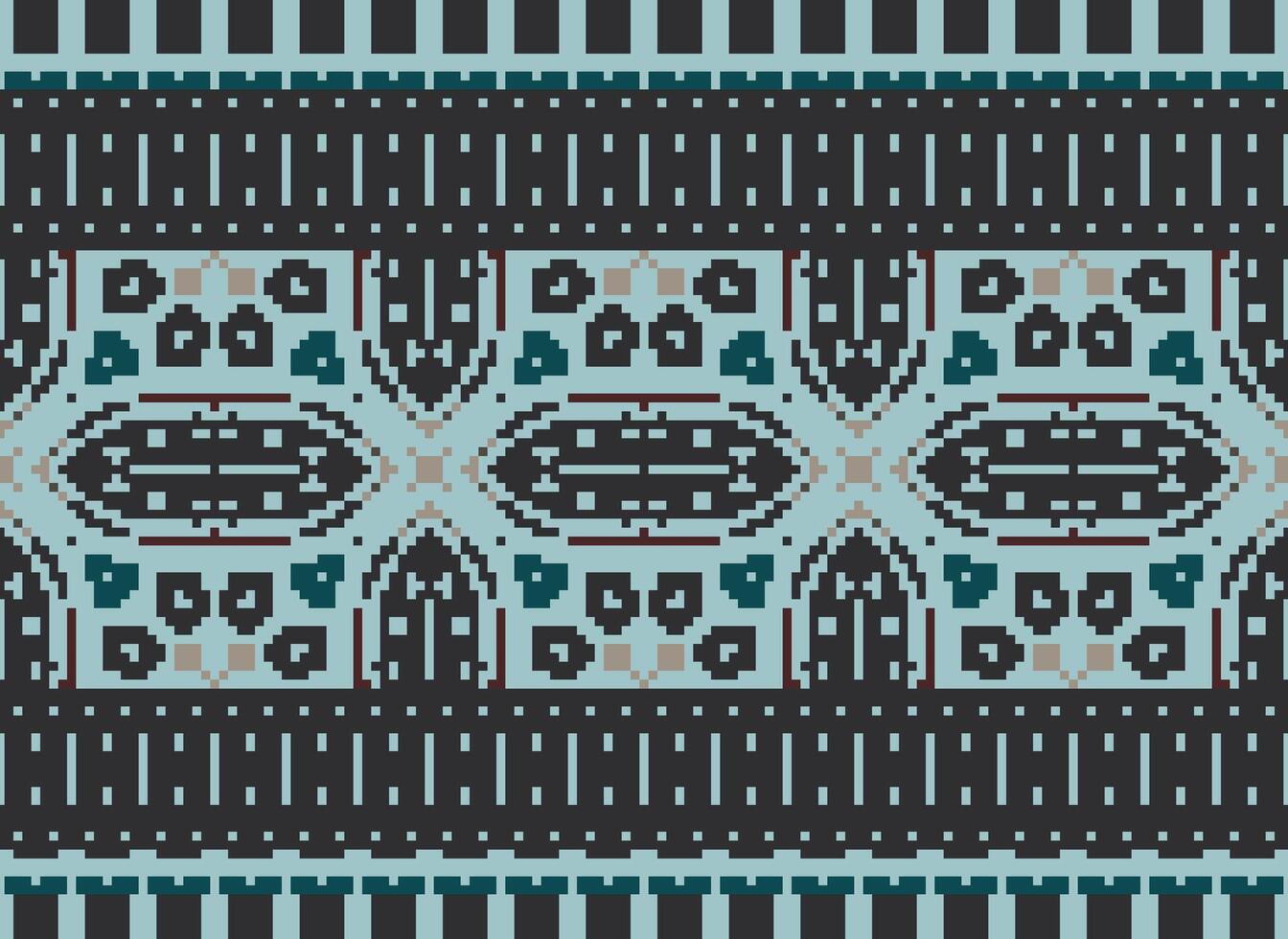 Cross Stitch Border. Embroidery Cross Stitch. Ethnic Patterns. Geometric Ethnic Indian pattern. Native Ethnic pattern.Texture Textile Fabric Clothing Knitwear print. Pixel Horizontal Seamless Vector. vector