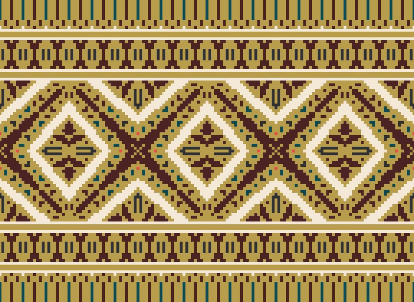 Pixel Embroidery ethnic pattern, Vector Geometric ornate background, Cross stitch retro zigzag style, pattern knitting continuous, Design for textile, fabric, ceramic, digital print