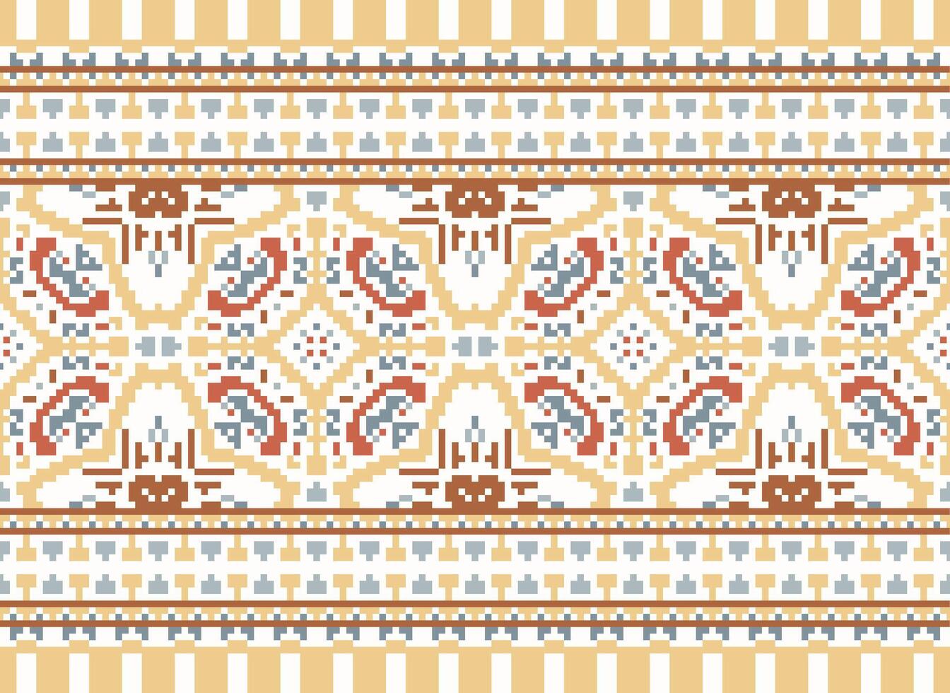 Cross Stitch Border. Embroidery Cross Stitch. Ethnic Patterns. Geometric Ethnic Indian pattern. Native Ethnic pattern.Texture Textile Fabric Clothing Knitwear print. Pixel Horizontal Seamless Vector. vector