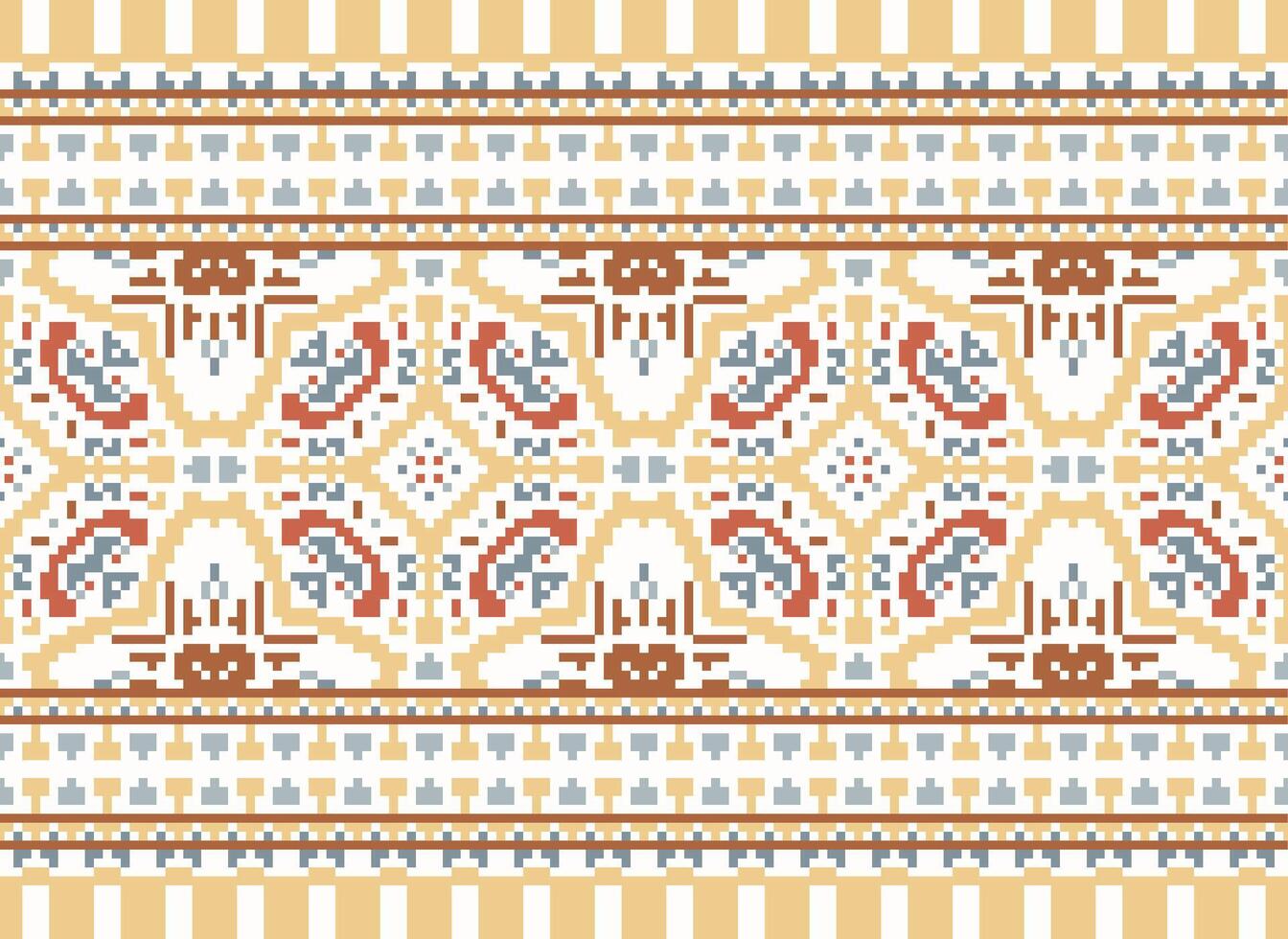 Cross Stitch Border. Embroidery Cross Stitch. Ethnic Patterns. Geometric Ethnic Indian pattern. Native Ethnic pattern.Texture Textile Fabric Clothing Knitwear print. Pixel Horizontal Seamless Vector. vector