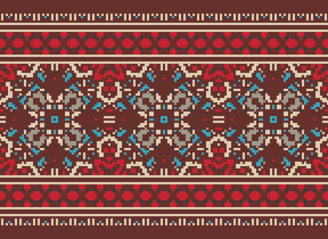 Pixel traditional ethnic pattern paisley flower Ikat background abstract Aztec African Indonesian Indian seamless pattern for fabric print cloth dress carpet curtains and sarong vector