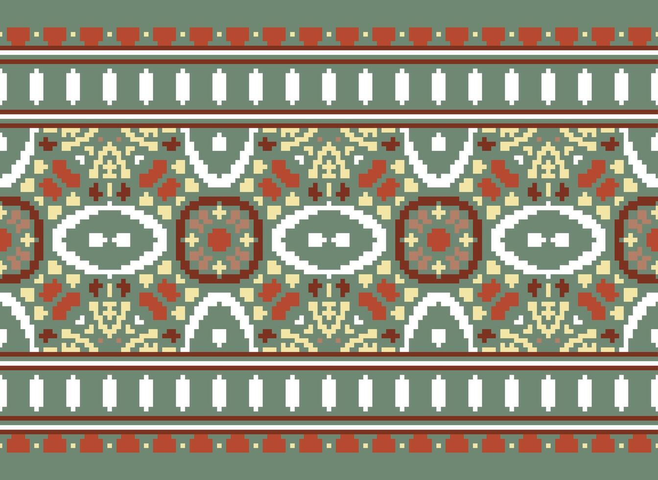 Pixel Cross Stitch pattern with Floral Designs. Traditional cross stitch needlework. Geometric Ethnic pattern, Embroidery, Textile ornamentation, fabric, Hand stitched pattern, pixel art. vector
