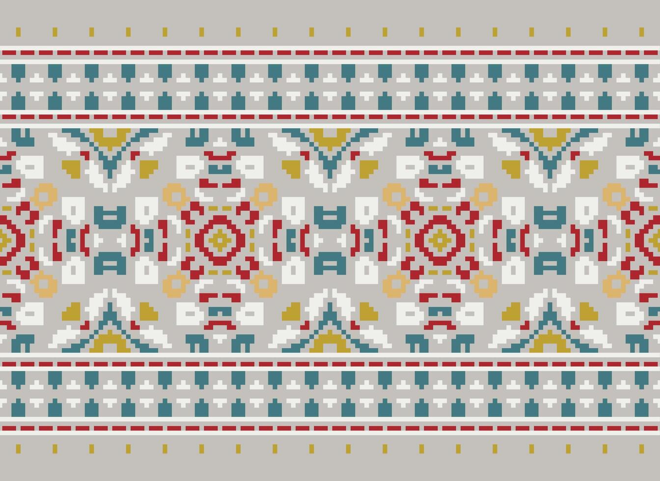 Cross Stitch pattern with Floral Designs. Traditional cross stitch needlework. Geometric Ethnic pattern, Embroidery, Textile ornamentation, fabric, Hand stitched pattern, Cultural stitching pixel art. vector