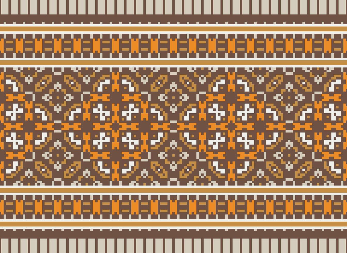 Pixel Cross Stitch pattern with Floral Designs. Traditional cross stitch needlework. Geometric Ethnic pattern, Embroidery, Textile ornamentation, fabric, Hand stitched pattern, Cultural stitching vector