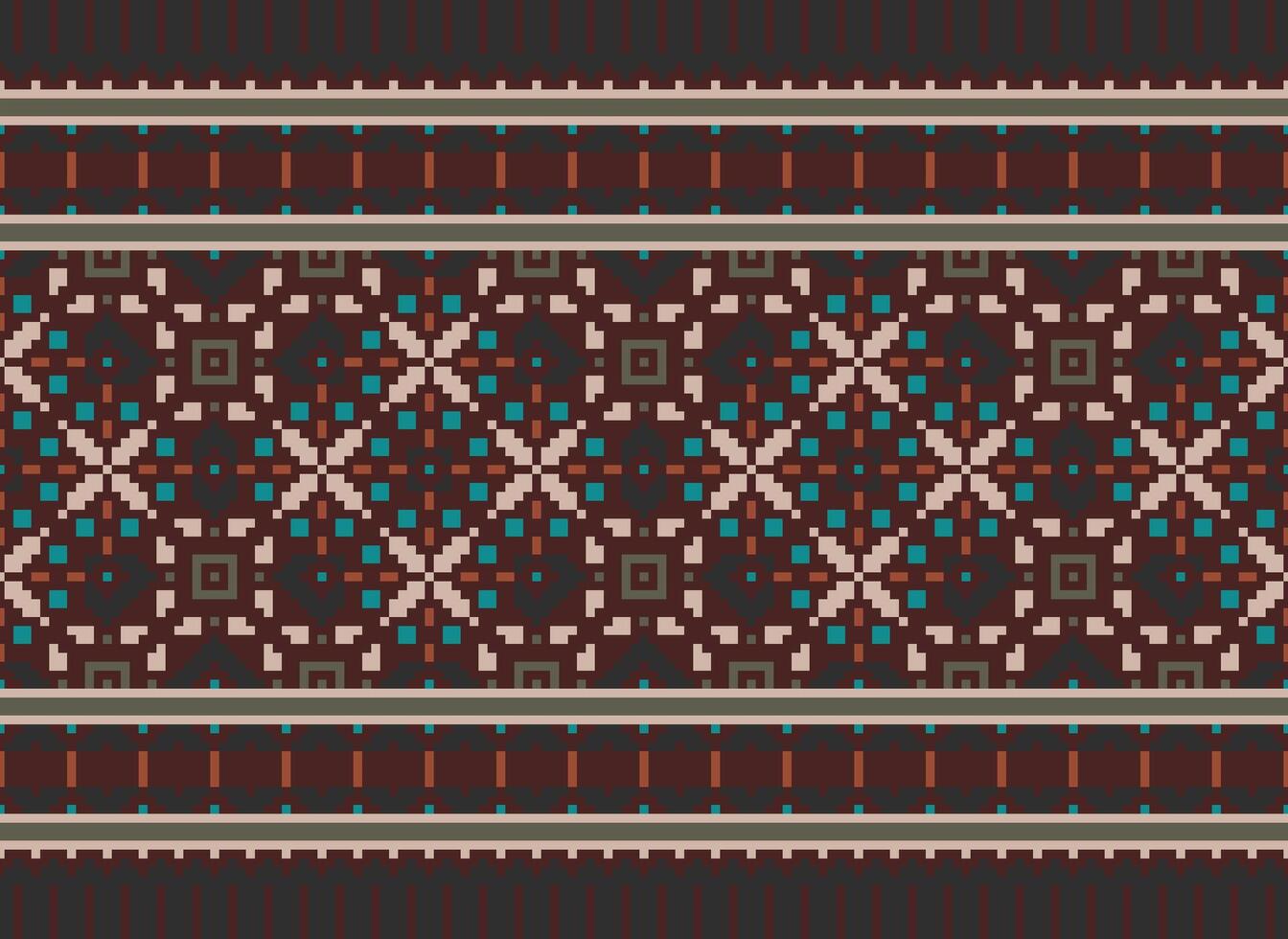 Cross Stitch pattern with Floral Designs. Traditional cross stitch needlework. Geometric Ethnic pattern, Embroidery, Textile ornamentation, fabric, Hand stitched pattern, Cultural stitching pixel art. vector