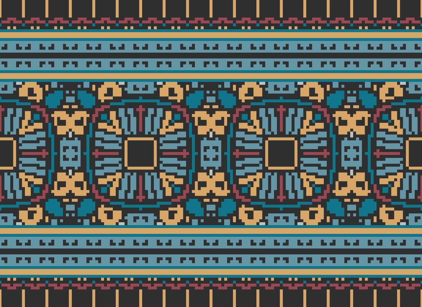 Pixel Embroidery ethnic pattern, Vector Geometric ornate background, Cross stitch retro zigzag style, pattern knitting continuous, Design for textile, fabric, ceramic, digital print