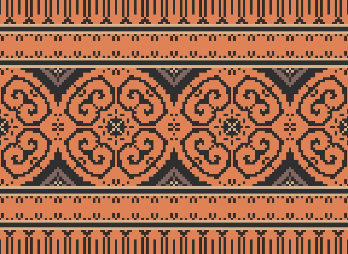 Pixel Embroidery ethnic pattern, Vector Geometric ornate background, Cross stitch retro zigzag style, pattern knitting continuous, Design for textile, fabric, ceramic, digital print