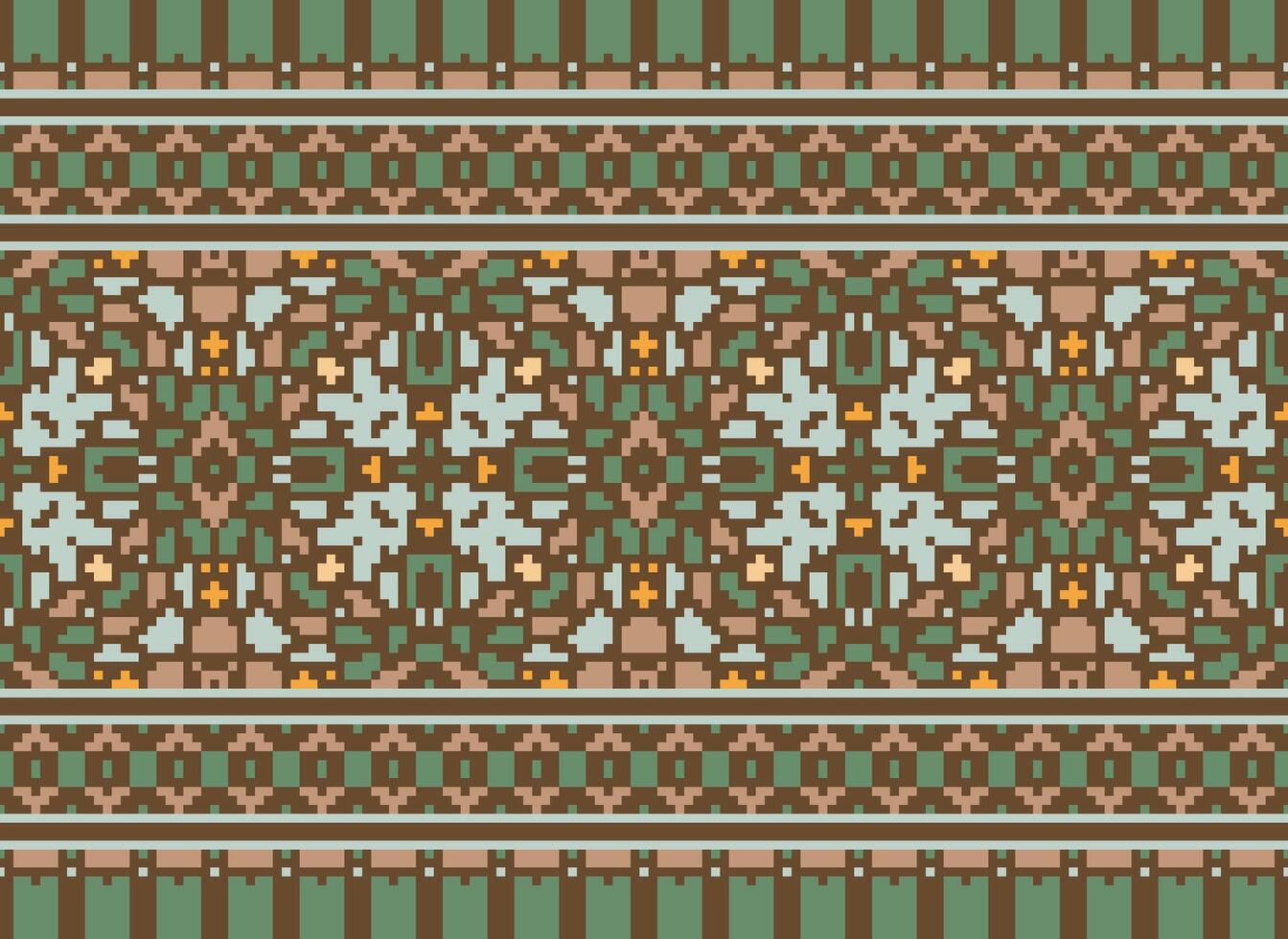 Pixel Embroidery ethnic pattern, Vector Geometric ornate background, Cross stitch retro zigzag style, pattern knitting continuous, Design for textile, fabric, ceramic, digital print