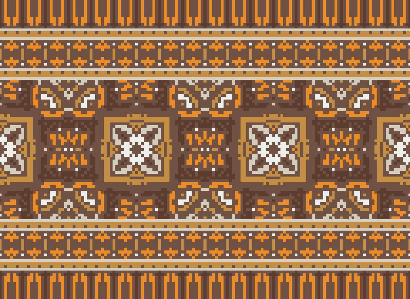 Cross Stitch pattern with Floral Designs. Traditional cross stitch needlework. Geometric Ethnic pattern, Embroidery, Textile ornamentation, fabric, Hand stitched pattern, Cultural stitching pixel art. vector