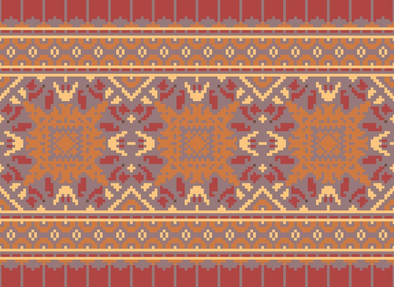 Pixel Ethnic pattern vector background. seamless pattern traditional, Design for background, wallpaper, Batik, fabric, carpet, clothing, wrapping, and textile.ethnic pattern Vector illustration.