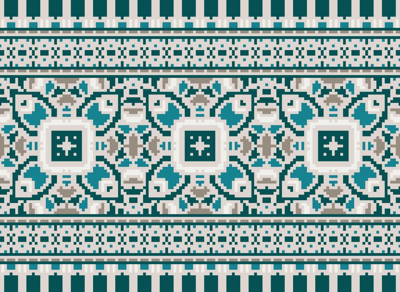 Pixel traditional ethnic pattern paisley flower Ikat background abstract Aztec African Indonesian Indian seamless pattern for fabric print cloth dress carpet curtains and sarong vector