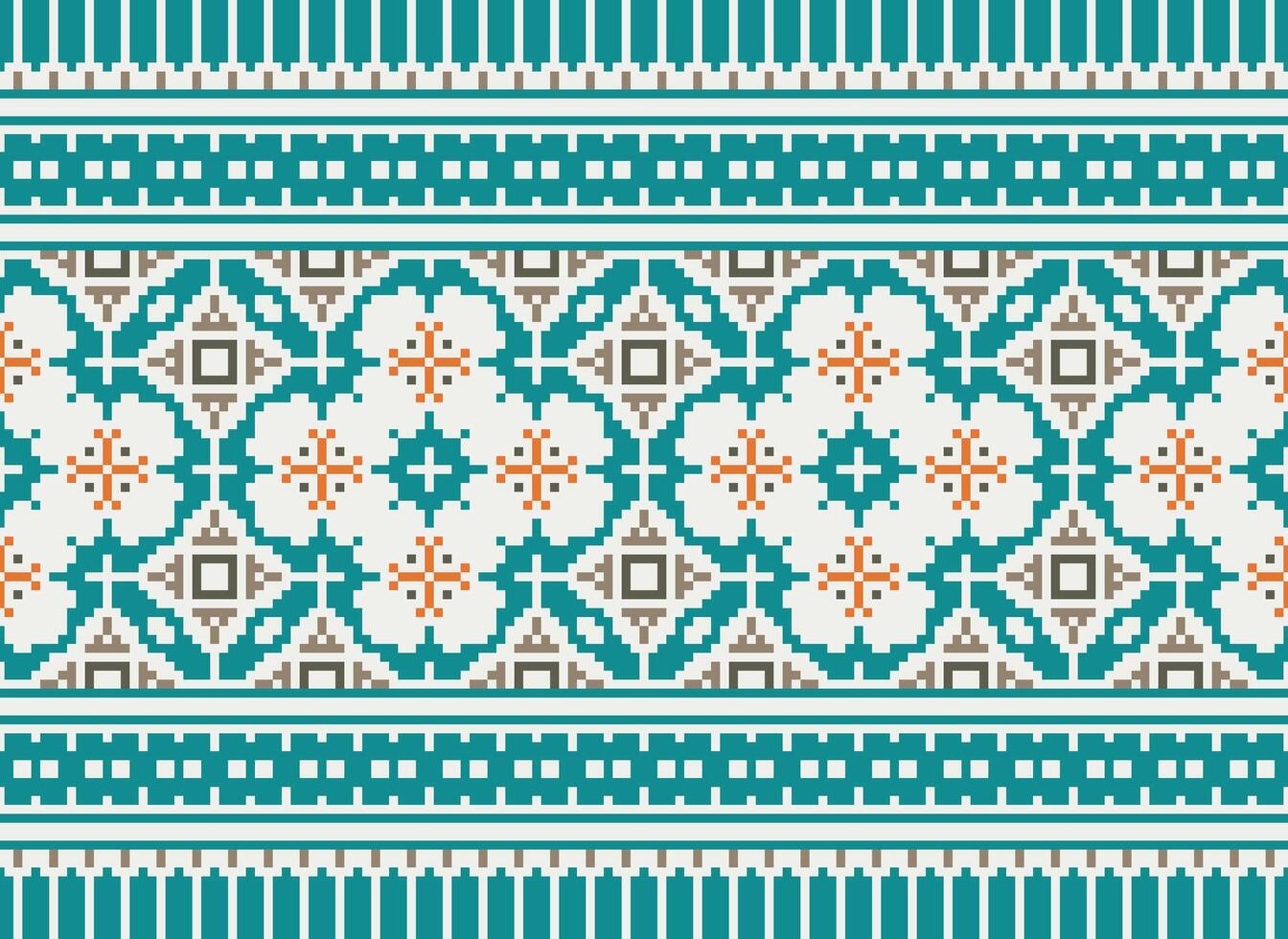 Cross Stitch pattern with Floral Designs. Traditional cross stitch needlework. Geometric Ethnic pattern, Embroidery, Textile ornamentation, fabric, Hand stitched pattern, Cultural stitching pixel art. vector