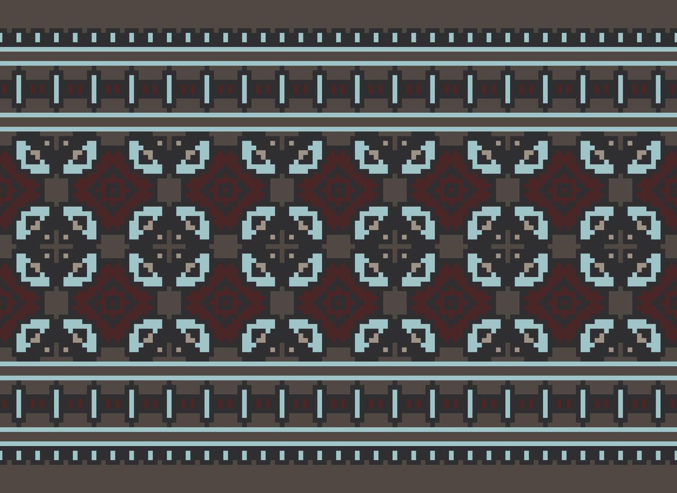 A Floral pixel art pattern on grey background.geometric ethnic oriental embroidery vector illustration. pixel style, abstract background, cross stitch.design for texture, fabric, cloth, scarf, print