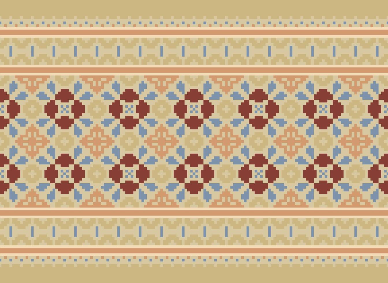 A Floral pixel art pattern on grey background.geometric ethnic oriental embroidery vector illustration. pixel style, abstract background, cross stitch.design for texture, fabric, cloth, scarf, print