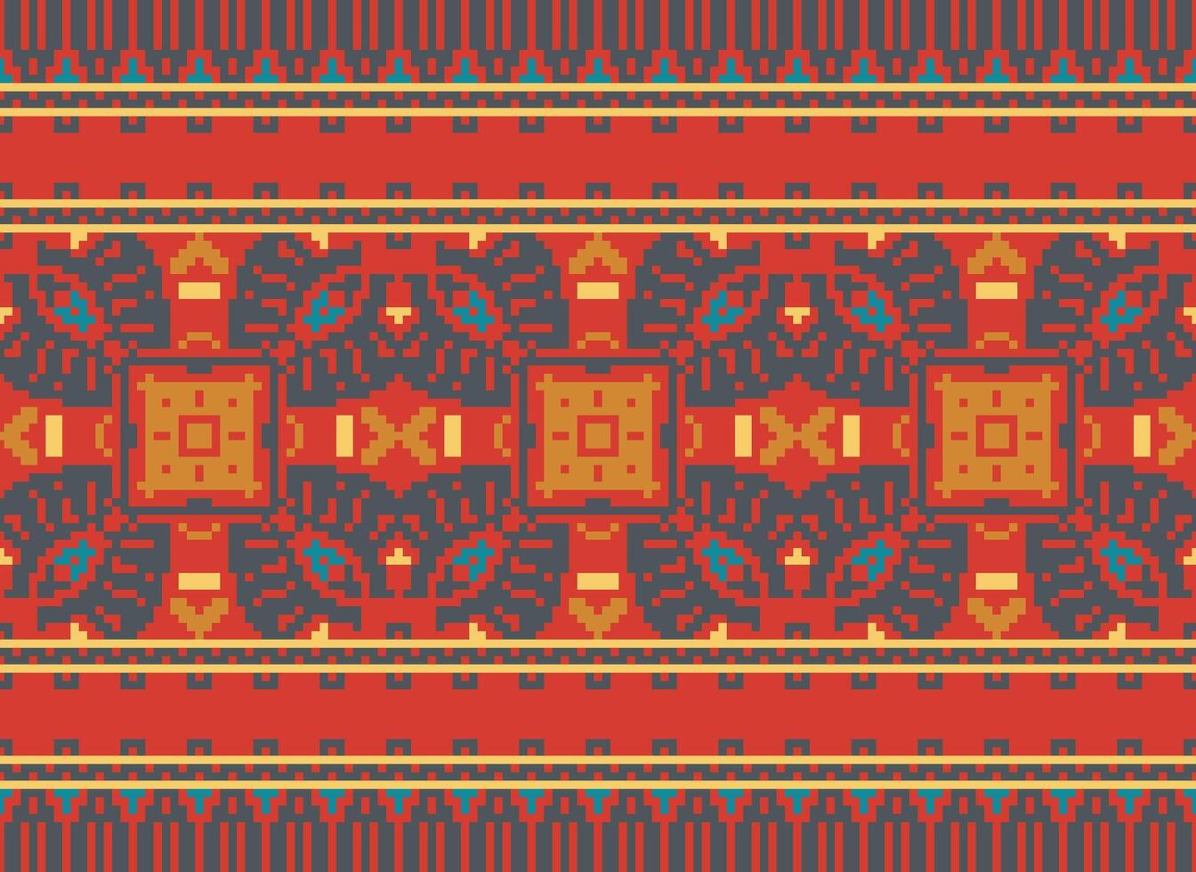 Pixel traditional ethnic pattern paisley flower Ikat background abstract Aztec African Indonesian Indian seamless pattern for fabric print cloth dress carpet curtains and sarong vector