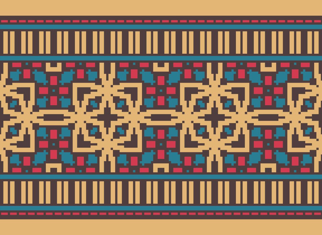 Pixel Ethnic pattern vector background. seamless pattern traditional, Design for background, wallpaper, Batik, fabric, carpet, clothing, wrapping, and textile.ethnic pattern Vector illustration.
