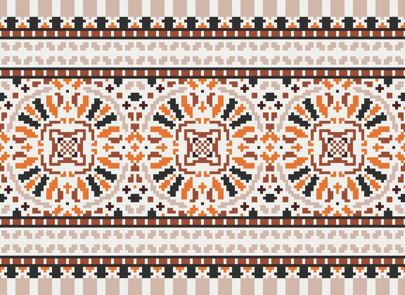 Pixel Ukrainian, Belarusian folk art vector seamless pattern in red and black, inpisred by traditional embroidery Vyshyvanka
