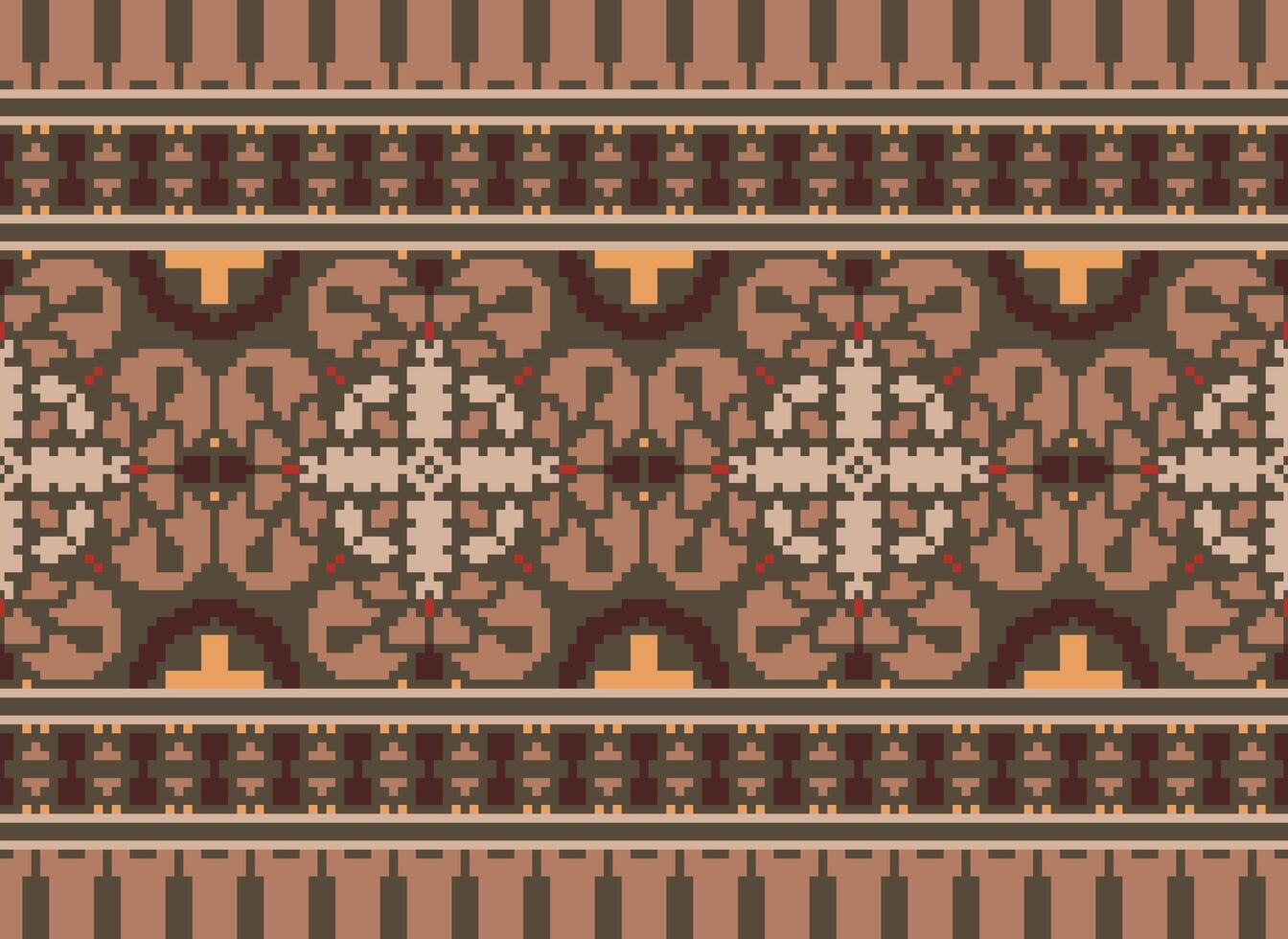 Pixel Embroidery ethnic pattern, Vector Geometric ornate background, Cross stitch retro zigzag style, pattern knitting continuous, Design for textile, fabric, ceramic, digital print