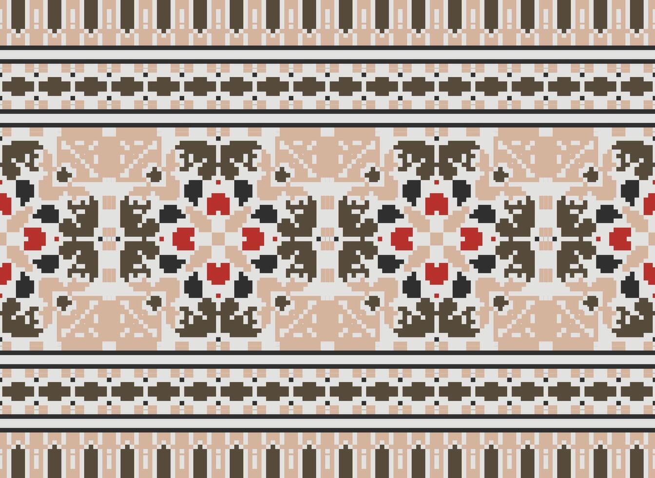 Pixel Embroidery ethnic pattern, Vector Geometric ornate background, Cross stitch retro zigzag style, pattern knitting continuous, Design for textile, fabric, ceramic, digital print