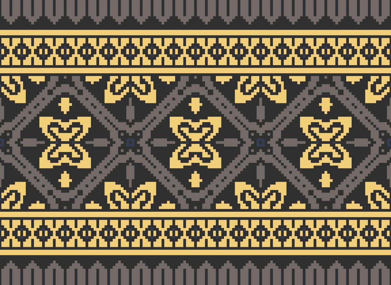Pixel Embroidery ethnic pattern, Vector Geometric ornate background, Cross stitch retro zigzag style, pattern knitting continuous, Design for textile, fabric, ceramic, digital print
