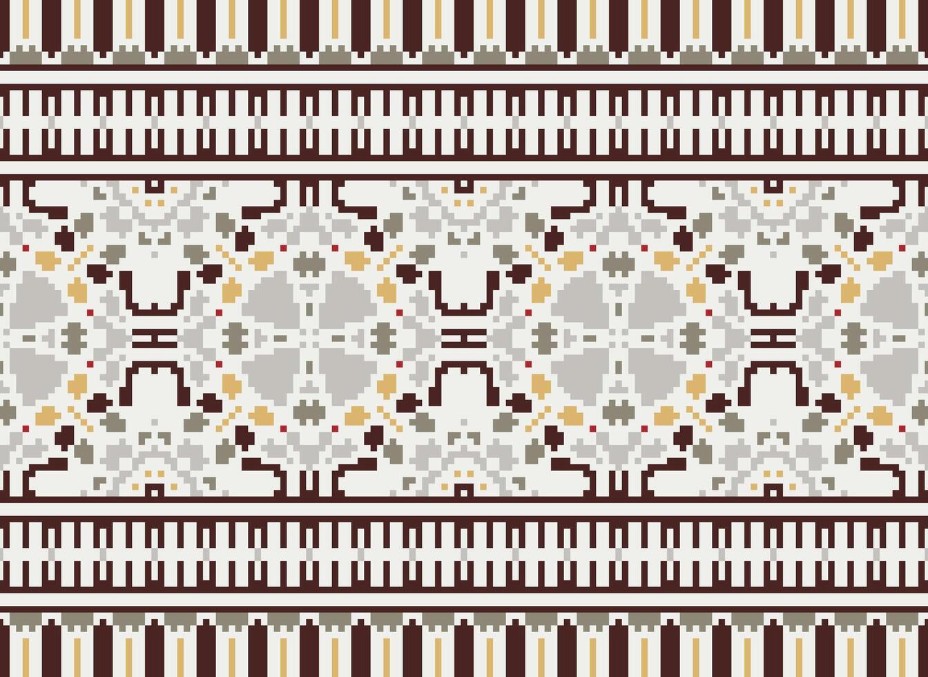 Pixel Embroidery ethnic pattern, Vector Geometric ornate background, Cross stitch retro zigzag style, pattern knitting continuous, Design for textile, fabric, ceramic, digital print