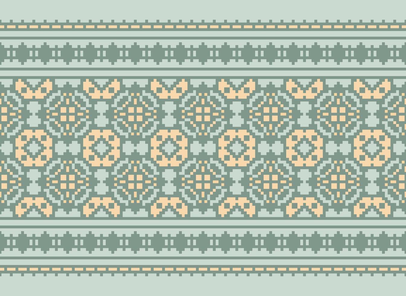 A Floral pixel art pattern on grey background.geometric ethnic oriental embroidery vector illustration. pixel style, abstract background, cross stitch.design for texture, fabric, cloth, scarf, print