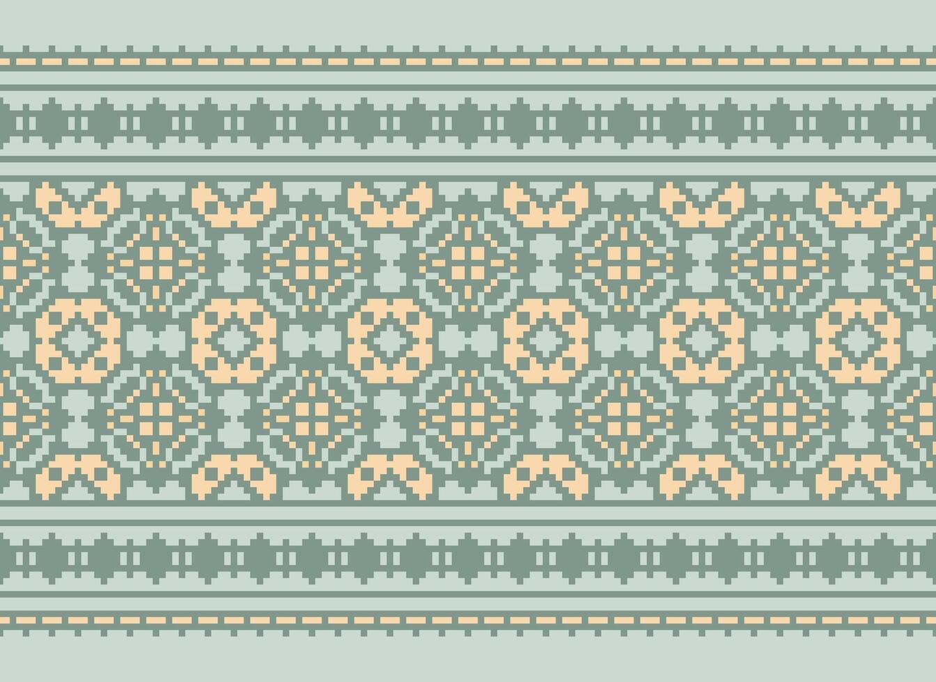 A Floral pixel art pattern on grey background.geometric ethnic oriental embroidery vector illustration. pixel style, abstract background, cross stitch.design for texture, fabric, cloth, scarf, print