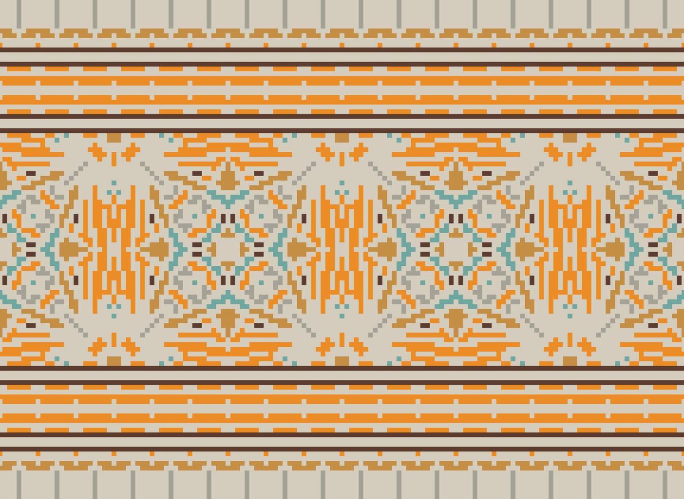 Pixel Embroidery ethnic pattern, Vector Geometric ornate background, Cross stitch retro zigzag style, pattern knitting continuous, Design for textile, fabric, ceramic, digital print