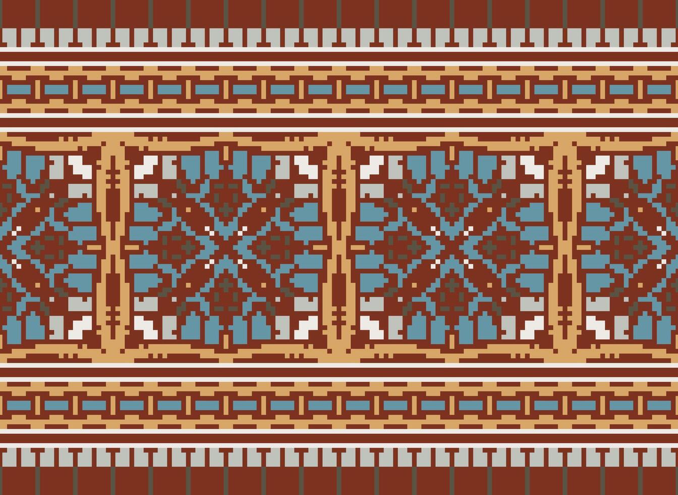 Pixel Embroidery ethnic pattern, Vector Geometric ornate background, Cross stitch retro zigzag style, pattern knitting continuous, Design for textile, fabric, ceramic, digital print