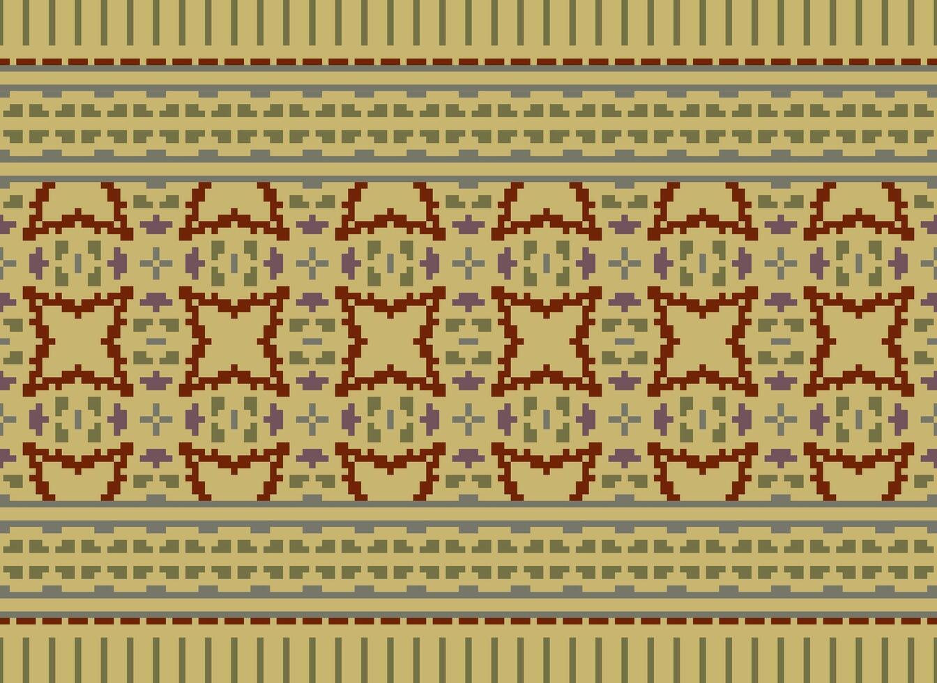 Pixel Cross Stitch pattern with Floral Designs. Traditional cross stitch needlework. Geometric Ethnic pattern, Embroidery, Textile ornamentation, fabric, Hand stitched pattern, pixel art. vector
