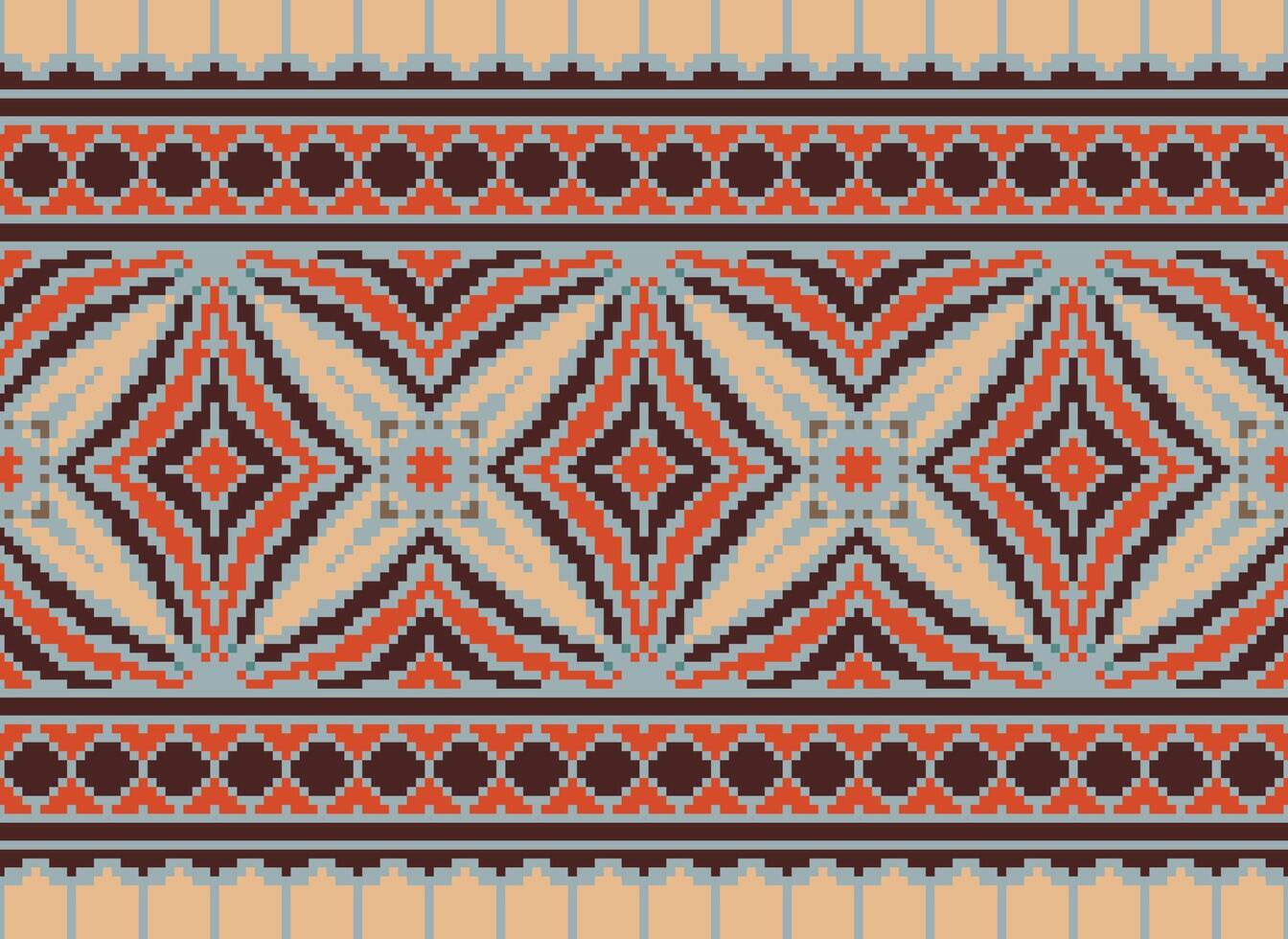 Pixel Embroidery ethnic pattern, Vector Geometric ornate background, Cross stitch retro zigzag style, pattern knitting continuous, Design for textile, fabric, ceramic, digital print