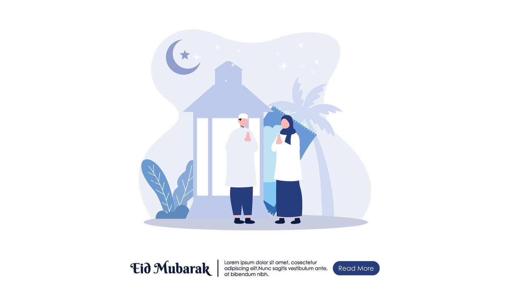 Happy Eid Mubarak or Ramadan Greeting with People Character Illustration. vector