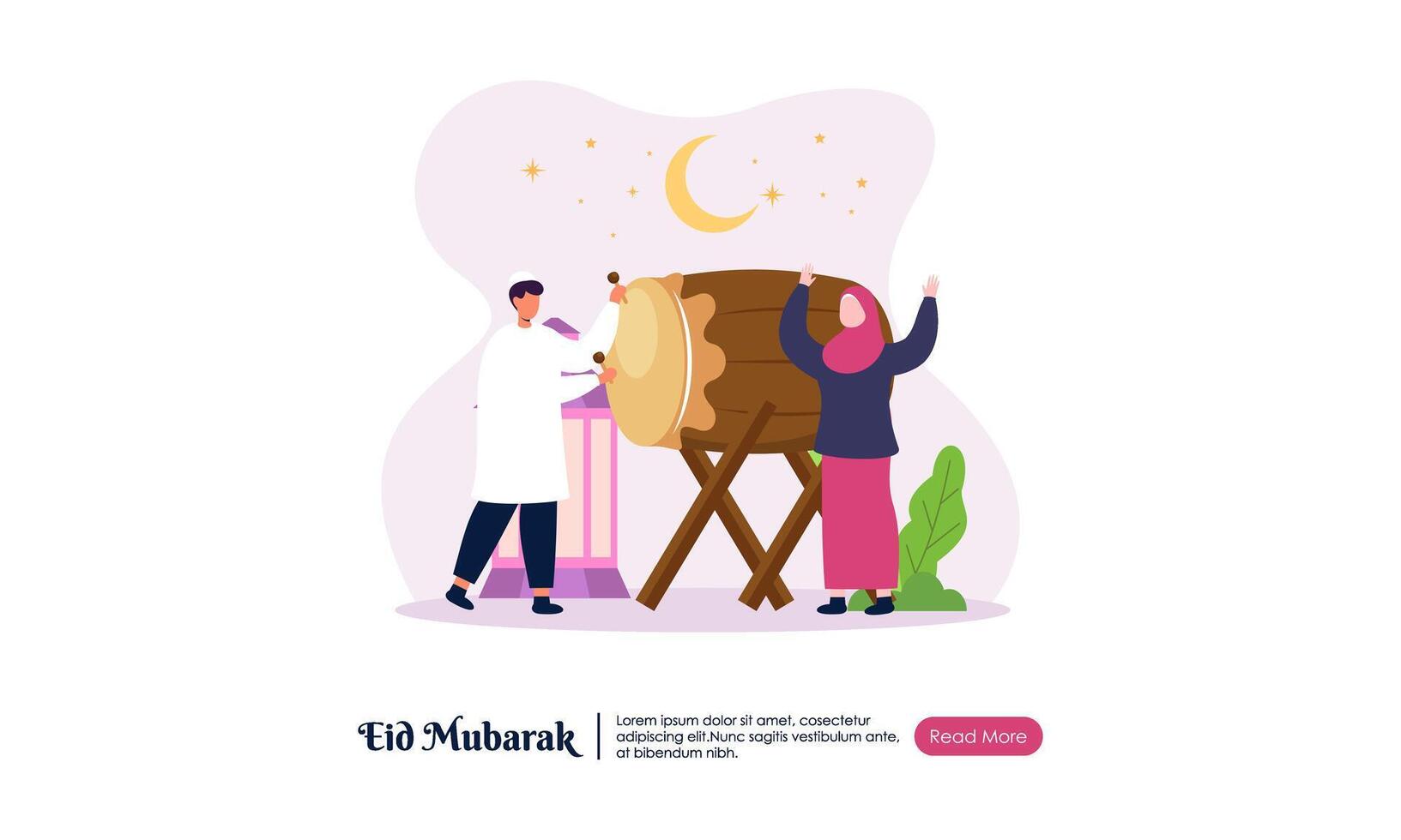 contento eid Mubarak o Ramadán saludo con personas personaje ilustración. vector