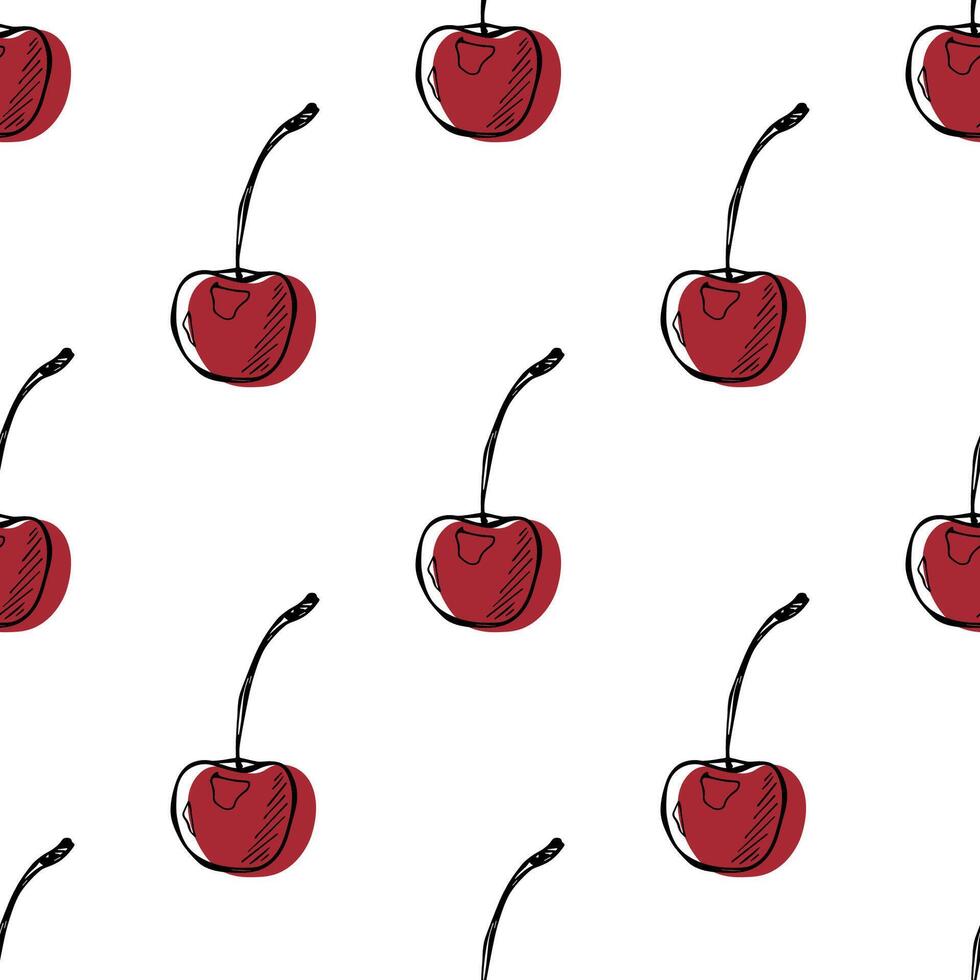 Seamless pattern with cherry doodle for decorative print, wrapping paper, greeting cards, wallpaper and fabric vector