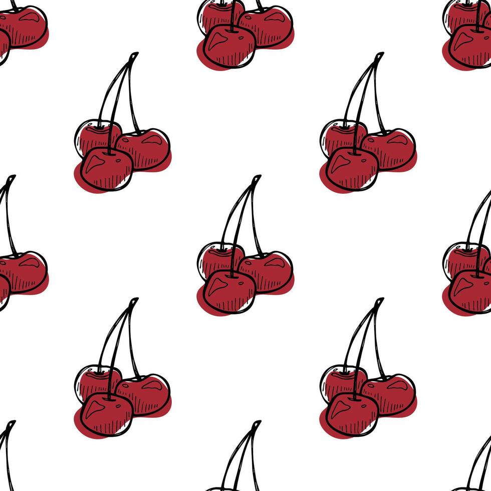 Seamless pattern with cherry doodle for decorative print, wrapping paper, greeting cards, wallpaper and fabric vector