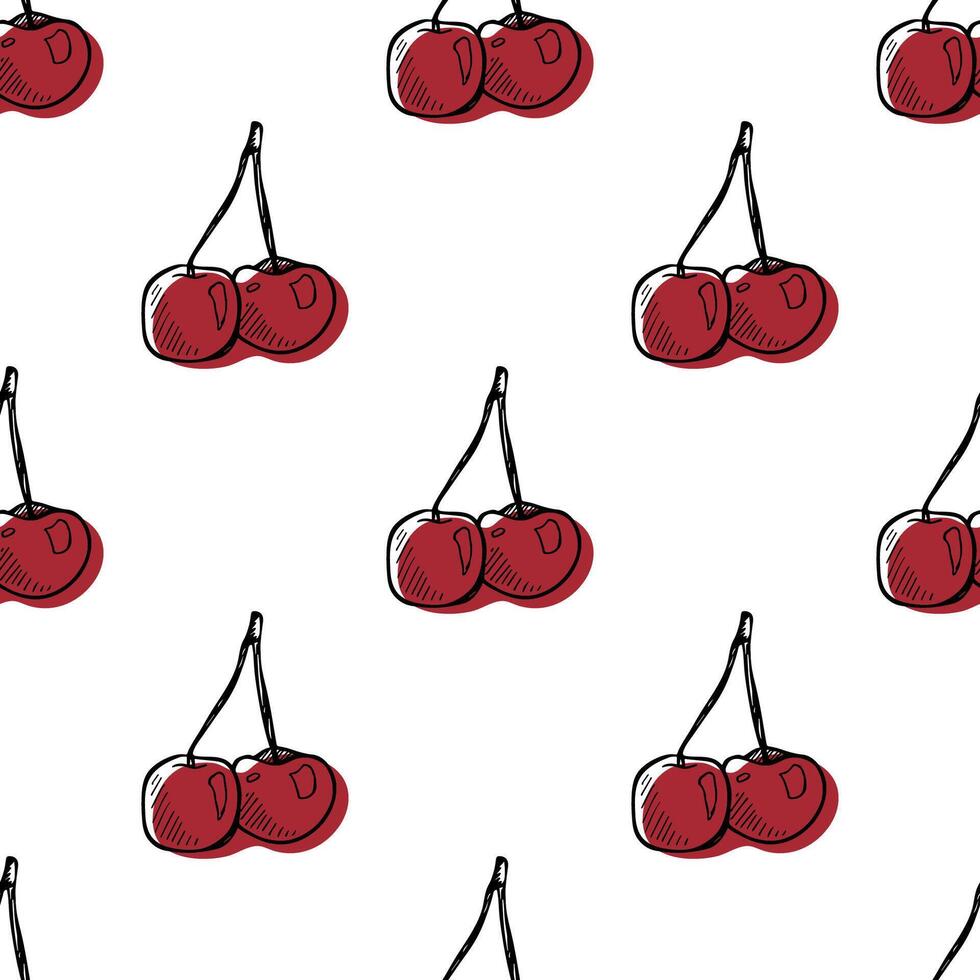 Seamless pattern with cherry doodle for decorative print, wrapping paper, greeting cards, wallpaper and fabric vector