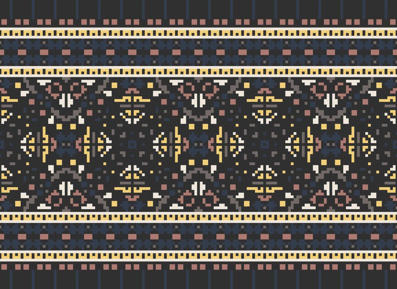 Cross Stitch pattern with Floral Designs. Traditional cross stitch needlework. Geometric Ethnic pattern, Embroidery, Textile ornamentation, fabric, Hand stitched pattern, Cultural stitching pixel art. vector