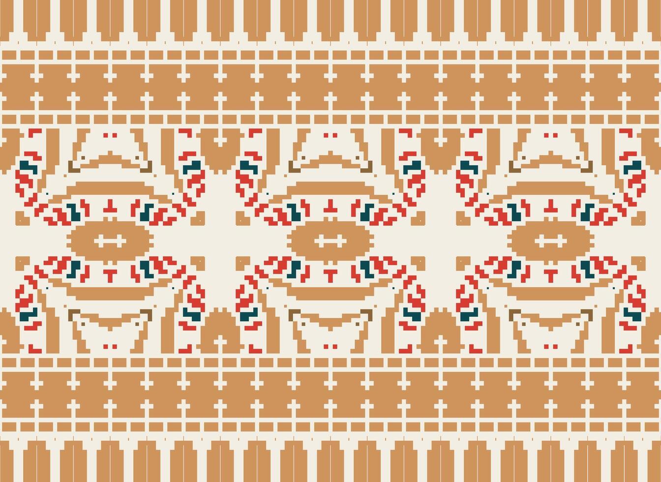 Cross Stitch pattern with Floral Designs. Traditional cross stitch needlework. Geometric Ethnic pattern, Embroidery, Textile ornamentation, fabric, Hand stitched pattern, Cultural stitching pixel art. vector