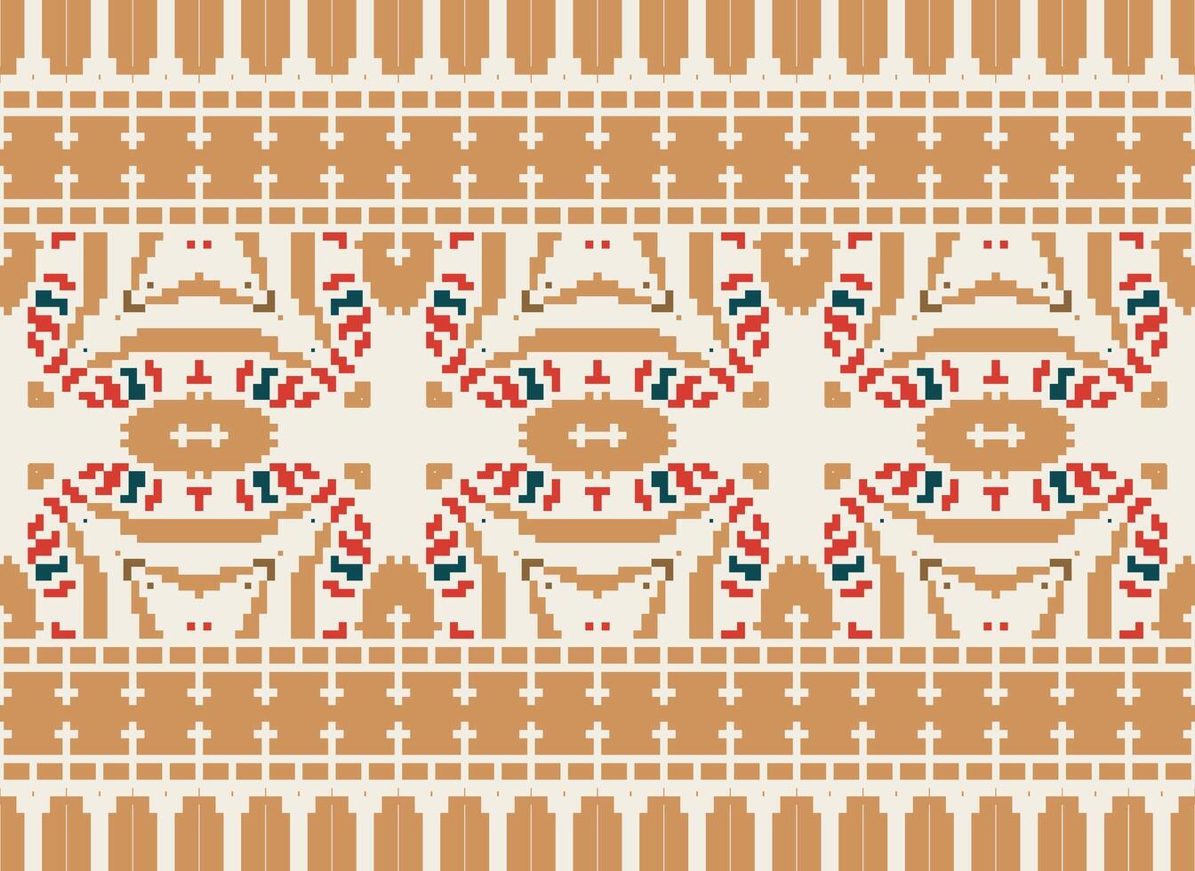 Cross Stitch pattern with Floral Designs. Traditional cross stitch needlework. Geometric Ethnic pattern, Embroidery, Textile ornamentation, fabric, Hand stitched pattern, Cultural stitching pixel art. vector