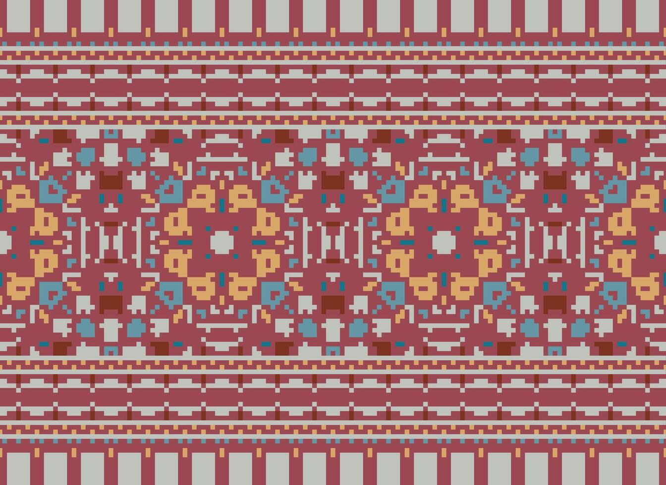 Cross Stitch pattern with Floral Designs. Traditional cross stitch needlework. Geometric Ethnic pattern, Embroidery, Textile ornamentation, fabric, Hand stitched pattern, Cultural stitching pixel art. vector