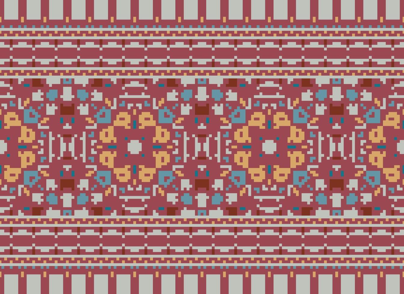 Cross Stitch pattern with Floral Designs. Traditional cross stitch needlework. Geometric Ethnic pattern, Embroidery, Textile ornamentation, fabric, Hand stitched pattern, Cultural stitching pixel art. vector