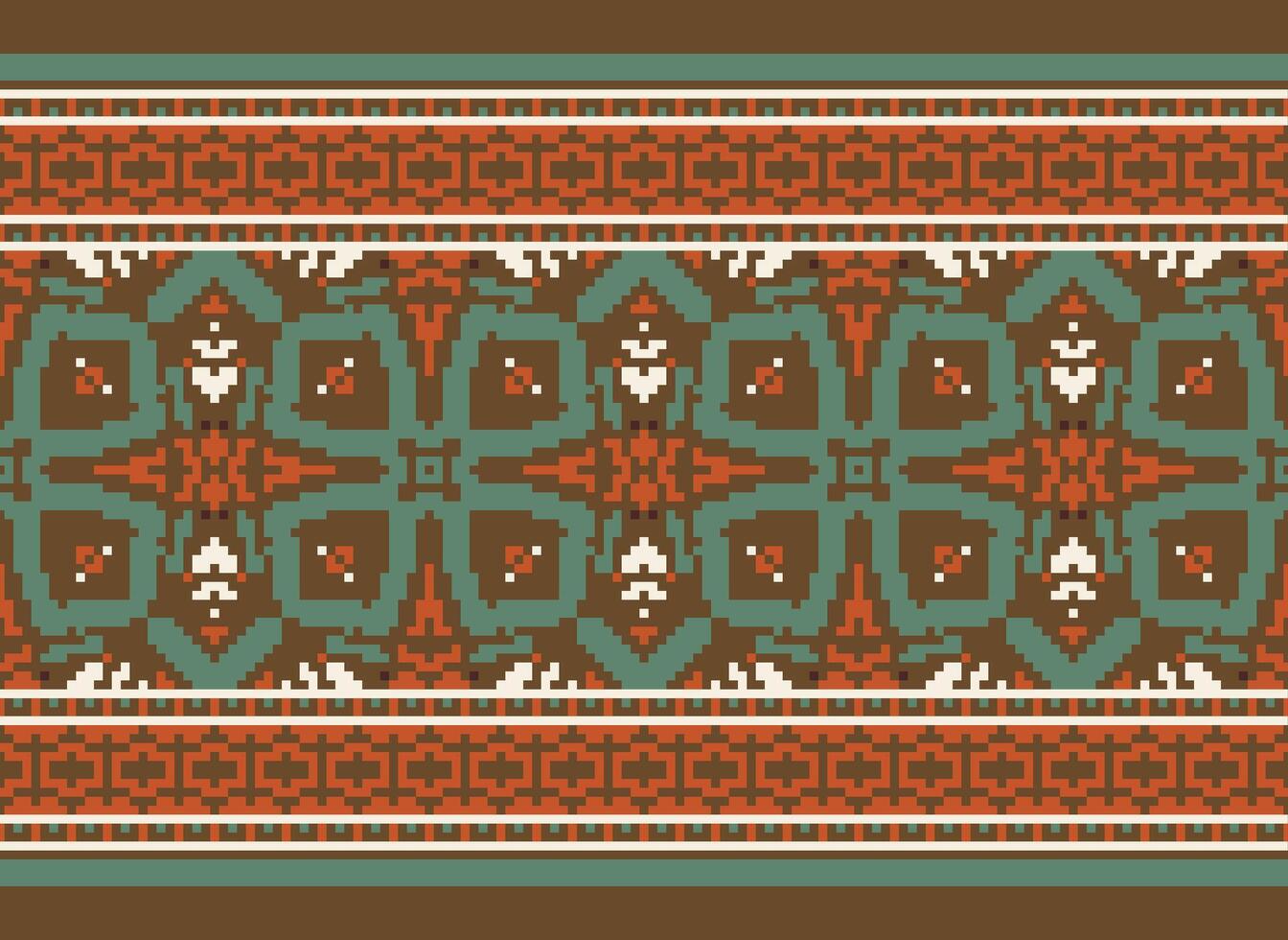 Cross Stitch pattern with Floral Designs. Traditional cross stitch needlework. Geometric Ethnic pattern, Embroidery, Textile ornamentation, fabric, Hand stitched pattern, Cultural stitching pixel art. vector